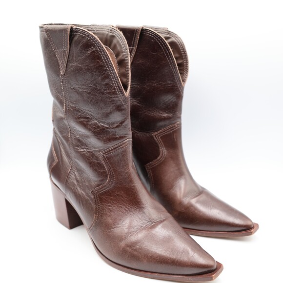 KAANAS Porto Dark Brown Leather Western Boots Women’s Size 10M - Picture 2 of 11